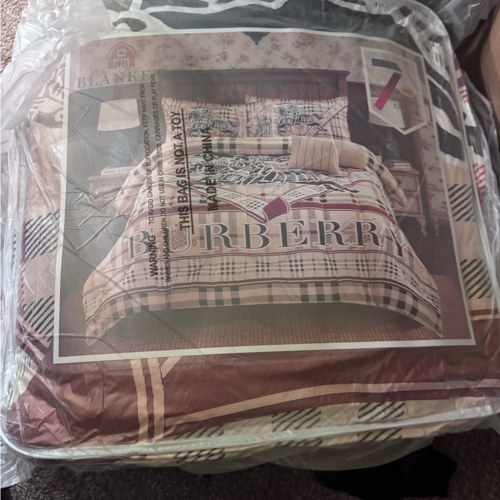 Burberry Plaid Comforter Set in Burgundy and Cream